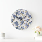 青図解入りの、写真付きのいシンプル花つる植物 ラージ壁時計 (ホーム)