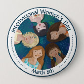 青国際的で描かれた女性のデイハンド 缶バッジ (正面)