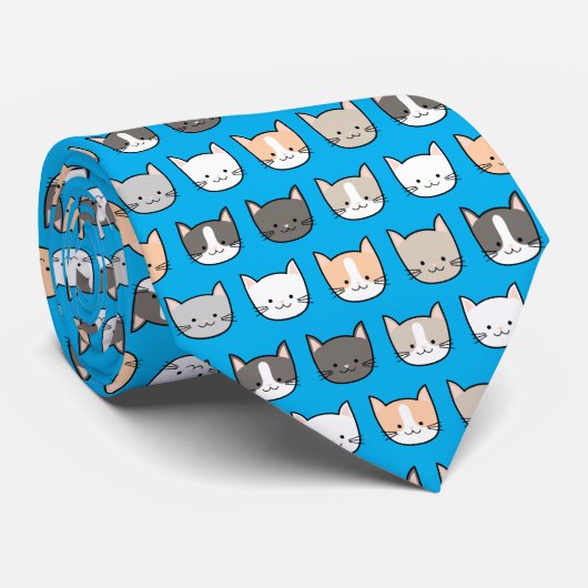 青地のかわいい子猫模様 ネクタイ (ロール)