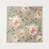 青地の下に生える茶色の花模様 タペストリー (正面(横))