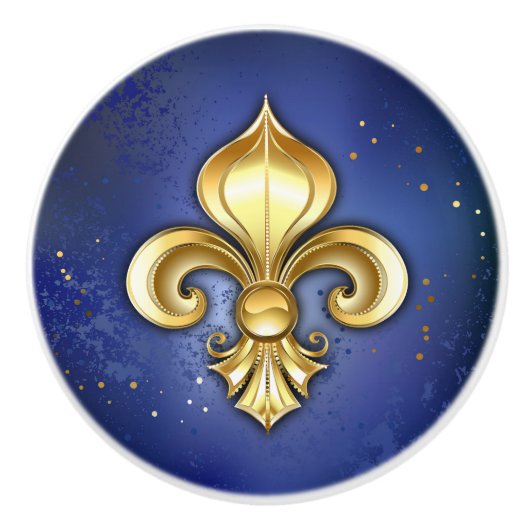 青地の金色フルールドリス セラミックノブ (正面)