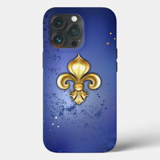 青地の金色フルールドリス Case-Mate iPhoneケース (裏面)
