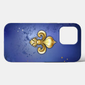 青地の金色フルールドリス Case-Mate iPhoneケース (裏面 (横))
