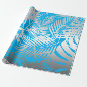 青地の銀色の熱帯の葉のジャングル模様 ラッピングペーパー (アンロールド)