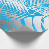 青地の銀色の熱帯の葉のジャングル模様 ラッピングペーパー (角)