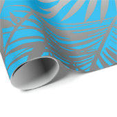 青地の銀色の熱帯の葉のジャングル模様 ラッピングペーパー (ロールコーナー)