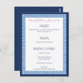 青地中海のいギリシャ鍵の結婚誕生日メニュー ポストカード (正面/裏面)