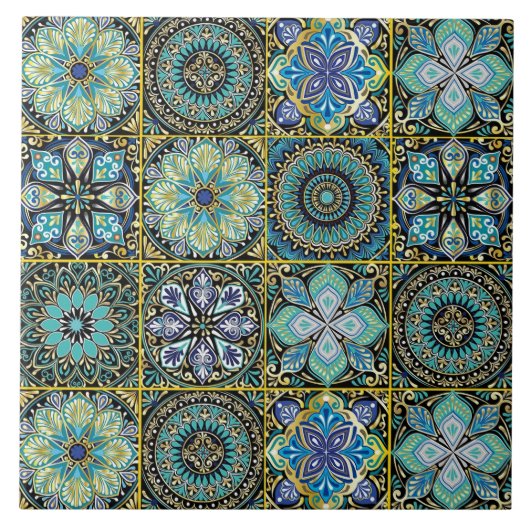 青地中海のと緑と黄色のアクセント タイル (正面)