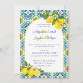 青地中海のと黄色のタイルのレモ結婚ン 招待状 (正面)