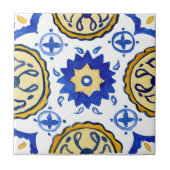 青地中海のと黄色のパターン(の模様が)ある水色 タイル (正面)