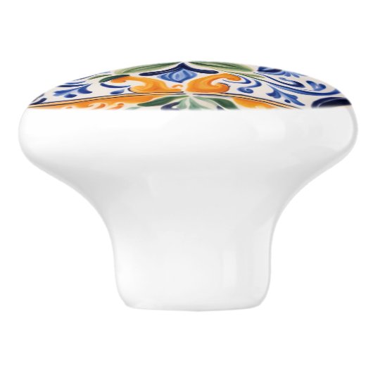 青地中海のイタリアンと黄のフローラ花 セラミックノブ (側面)