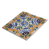 青地中海のイタリアンと黄のフローラ花 タイル (側面)