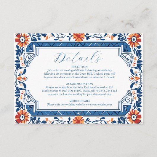 青地中海のイタリアンタイル結婚ズ エンクロージャーカード (正面)