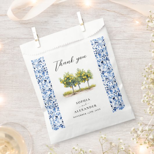 青地中海のイタリアンタイル結婚レモン フェイバーバッグ (クリップ留めされた状態)