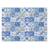 青地中海のイタリアン、白、黄色のパターン テーブルクロス (正面(横))