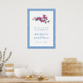 青地中海のギリシャ鍵の結婚歓迎サイン ポスター (キッチン)