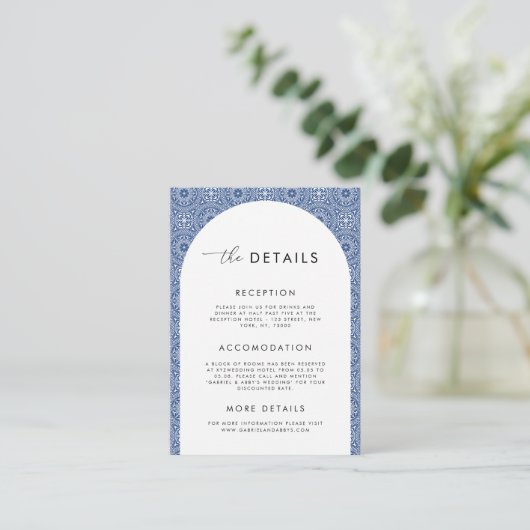 青地中海のスペインのタイル結婚の詳細 エンクロージャーカード (スタンド正面)