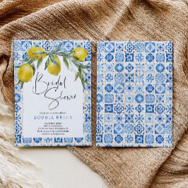 青地中海のタイルイタリアンブライダルシャワー 招待状