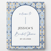 青地中海のタイル夏ブライダルシャワー標識 フォトプラーク (正面)