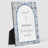 青地中海のタイル夏ブライダルシャワー標識 フォトプラーク (側面)