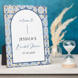 青地中海のタイル夏ブライダルシャワー標識 フォトプラーク