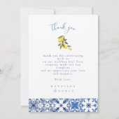 青地中海のタイル結婚のサンキューカード 招待状 (裏面)
