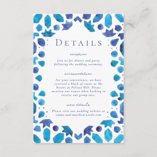 青地中海のタイル結婚の詳細 エンクロージャーカード (正面)