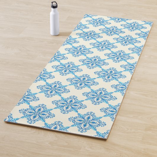 青地中海のフローラタイルのパターン ヨガマット (インサイチュ)