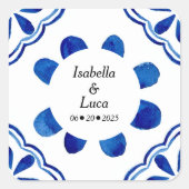 青地中海のフローラタイル水色彩の鮮やか色 スクエアシール (正面)