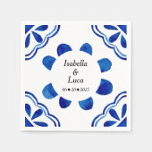 青地中海のフローラタイル水色彩の鮮やか色 スタンダードカクテルナプキン (正面)