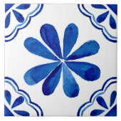 青地中海のフローラタイル水色彩の鮮やか色 タイル (正面)