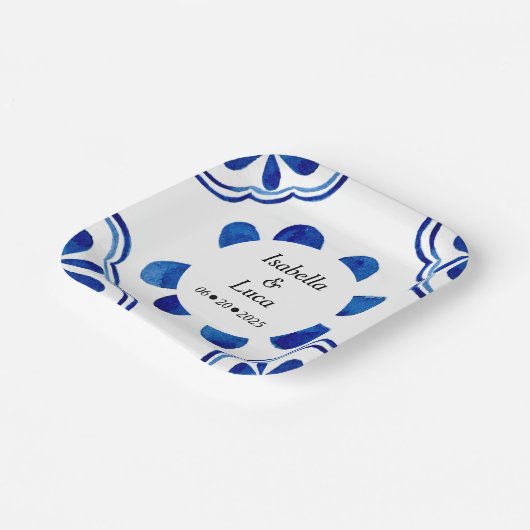 青地中海のフローラタイル水色彩の鮮やか色 ペーパープレート (傾斜あり)