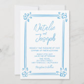 青地中海の手書き描写結婚真 招待状 (正面)