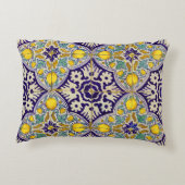 青地中海の模様黄色い花 アクセントクッション (裏面)
