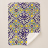 青地中海の模様黄色い花 シェルパブランケット (正面)