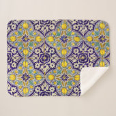 青地中海の模様黄色い花 シェルパブランケット (正面(横))