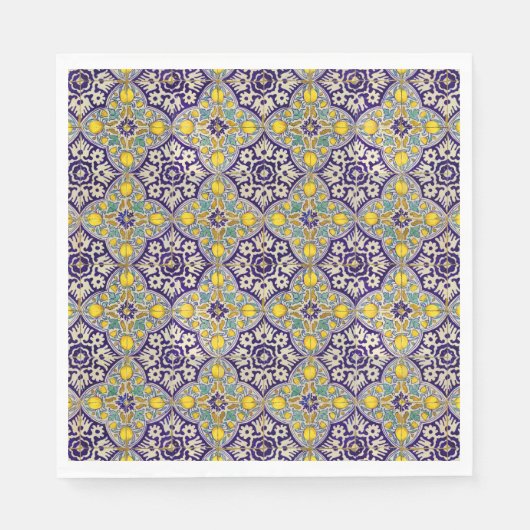 青地中海の模様黄色い花 スタンダードランチョンナプキン (正面)