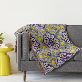 青地中海の模様黄色い花 スローブランケット