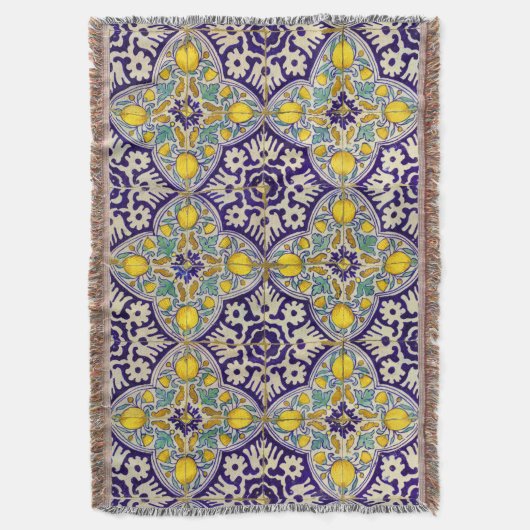 青地中海の模様黄色い花 スローブランケット (正面縦)