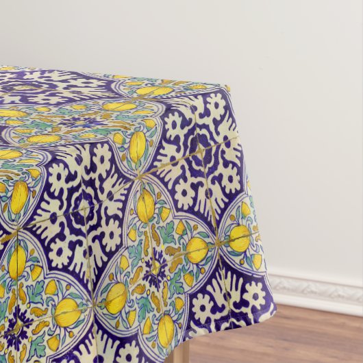 青地中海の模様黄色い花 テーブルクロス (インサイチュ)