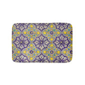 青地中海の模様黄色い花 バスマット (正面)