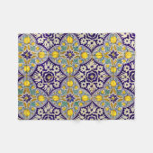 青地中海の模様黄色い花 フリースブランケット (正面(横))