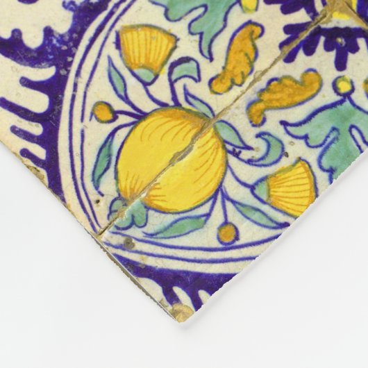 青地中海の模様黄色い花 フリースブランケット (角)