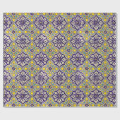 青地中海の模様黄色い花 ラッピングペーパー (フラット)