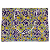 青地中海の模様黄色い花 ラージペーパーバッグ (正面)