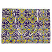 青地中海の模様黄色い花 ラージペーパーバッグ (裏面)