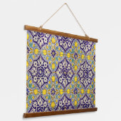 青地中海の模様黄色い花 吊り下げ型タペストリー (傾斜あり)