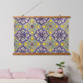 青地中海の模様黄色い花 吊り下げ型タペストリー (寝室)