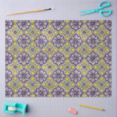 青地中海の模様黄色い花 薄葉紙 (クラフト)