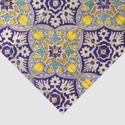 青地中海の模様黄色い花 薄葉紙 (詳細)